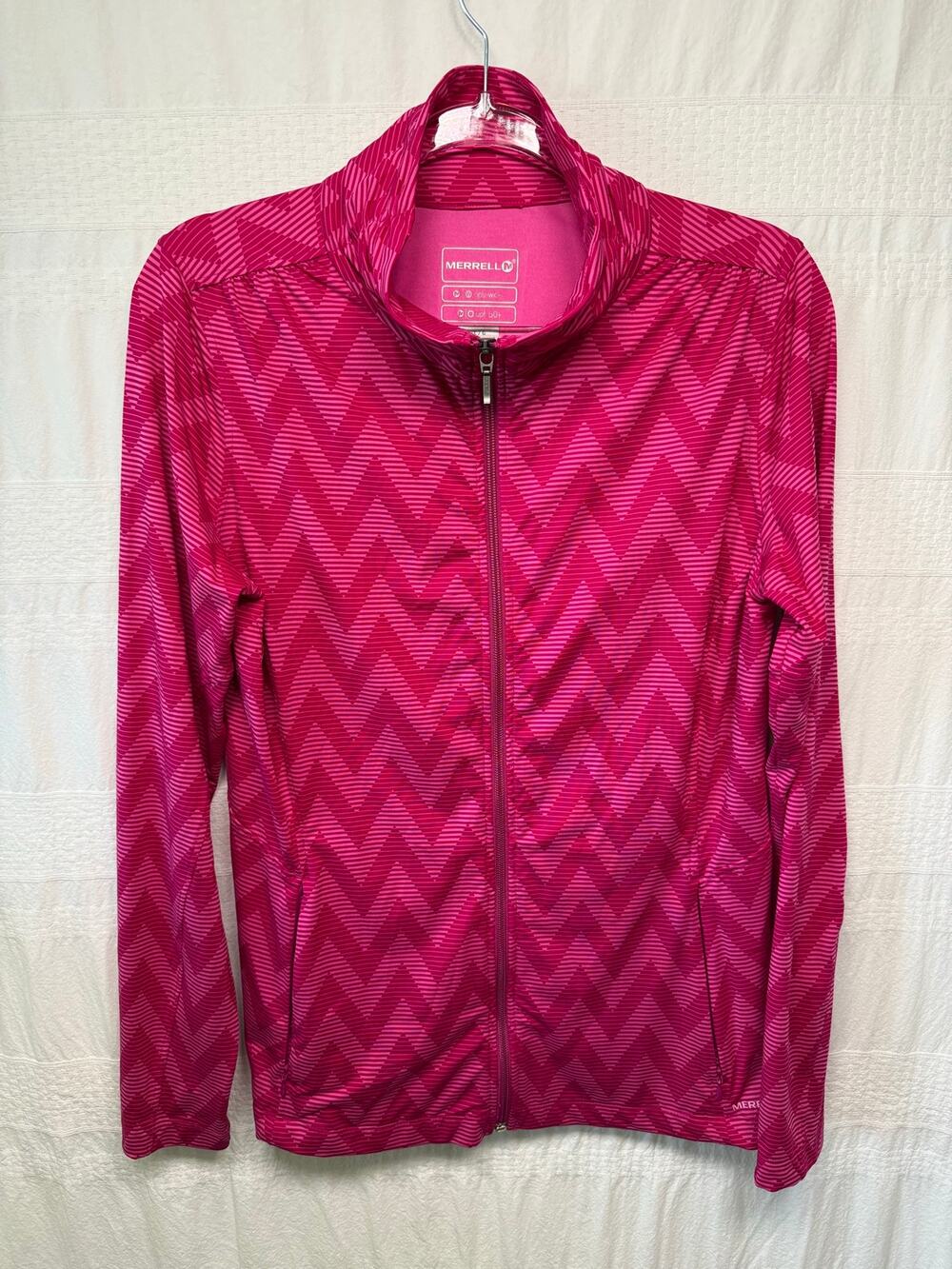 Merrell Lauley Chevron Full Zip Jacket, Pink, Large, UPF 50, Lightweight